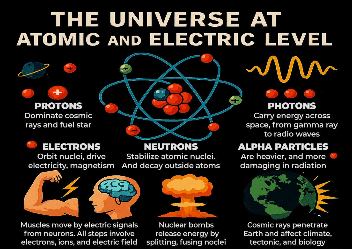 Charged Particle Universe: Energy, Matter, and Motion