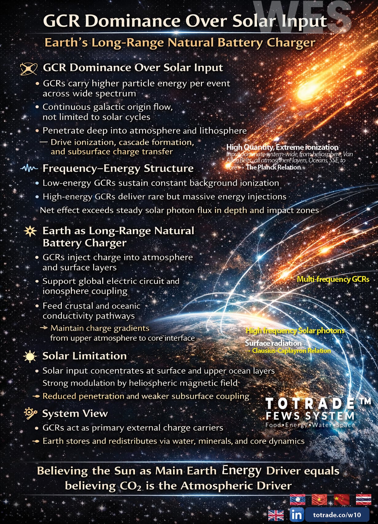 Galactic Cosmic Rays Outperform Solar Input in Depth, Ionisation, and Impact