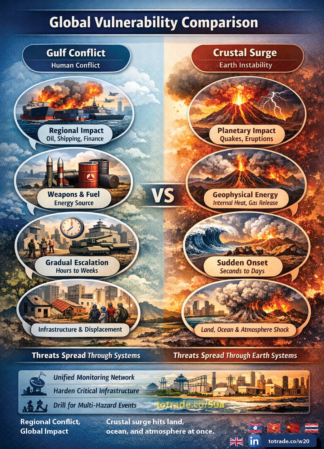 Gulf Conflict Is Regional. Crustal Surge Is Planetary. Both Demand Response