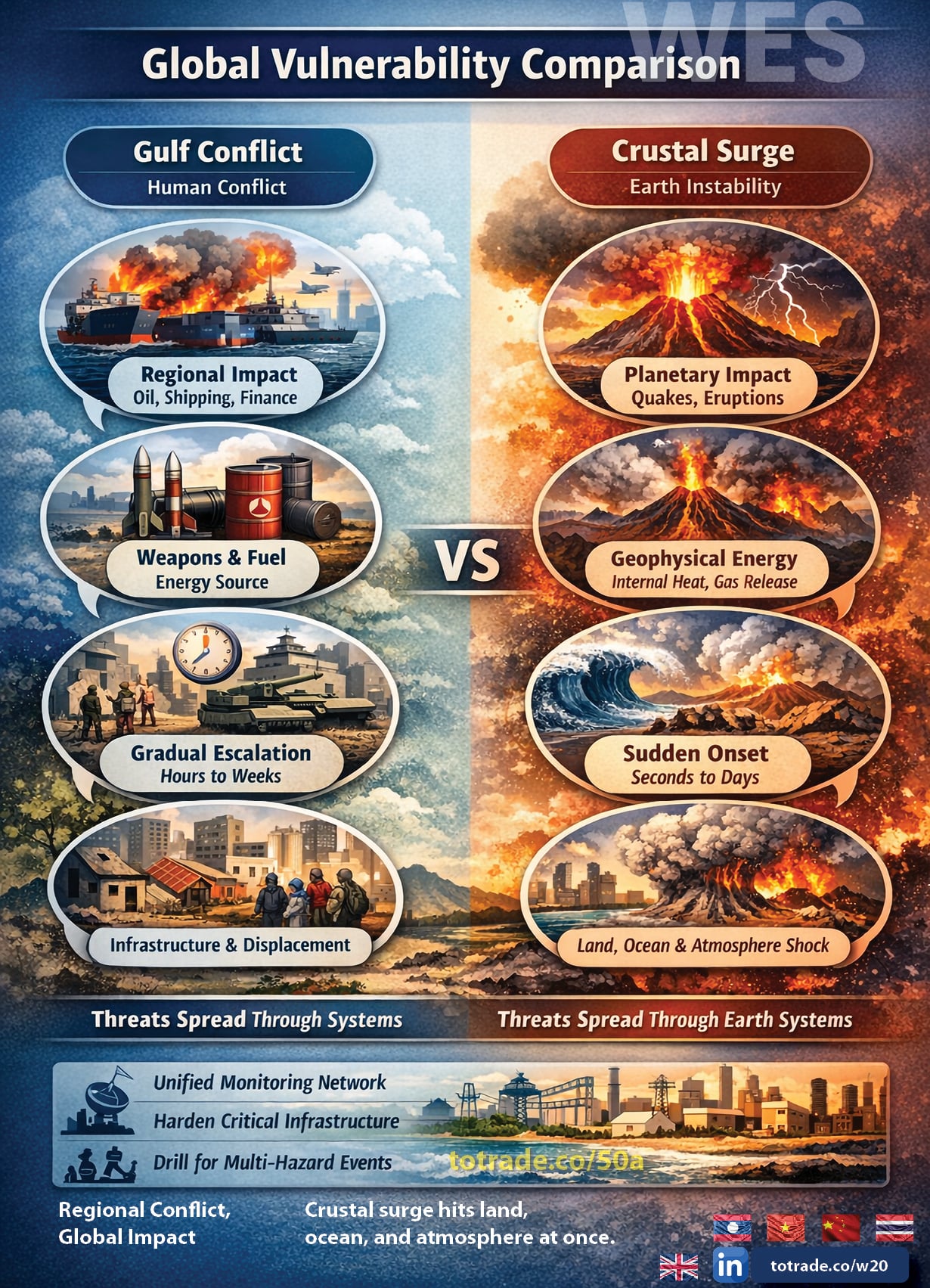 Gulf Conflict Is Regional. Crustal Surge Is Planetary. Both Demand Response