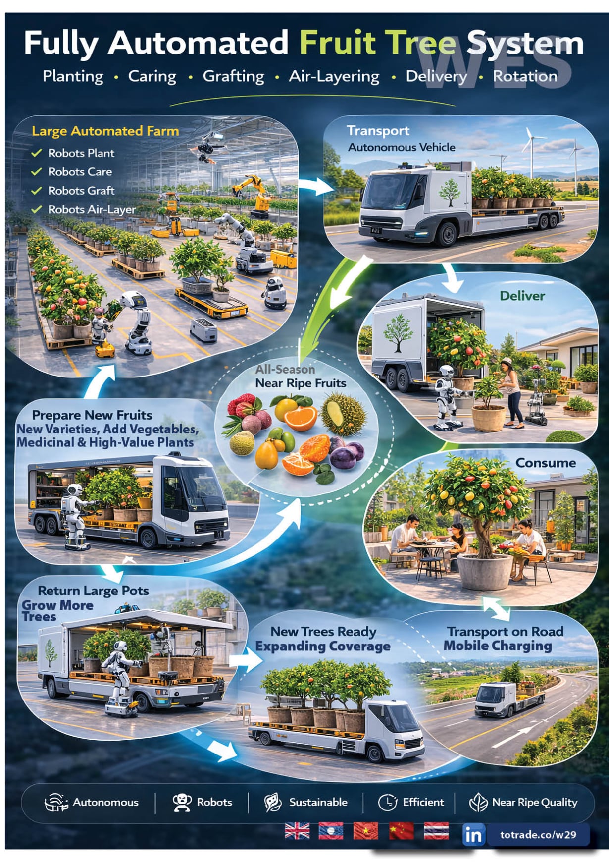 Robots Plant. Robots Graft. Robots Deliver. All-Season Near-Ripe Fruits to Every Door