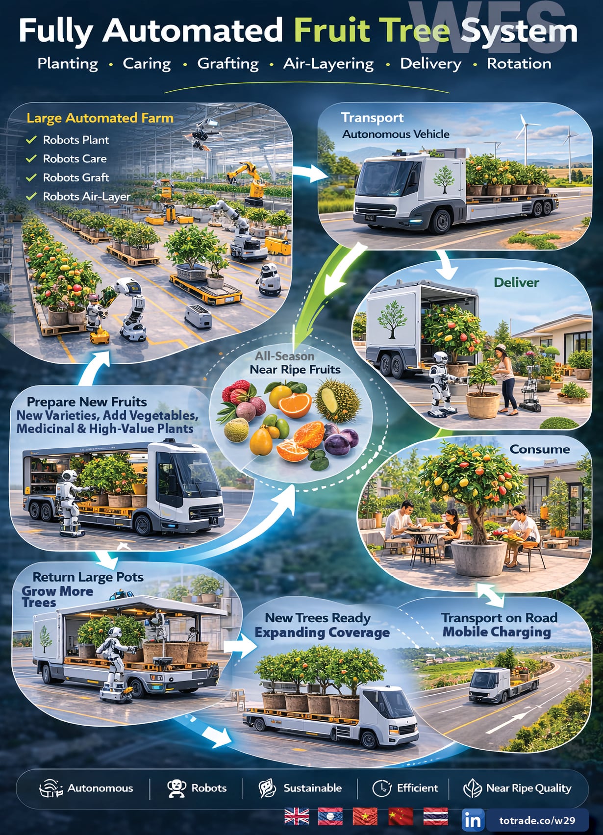 Robots Plant. Robots Graft. Robots Deliver. All-Season Near-Ripe Fruits to Every Door
